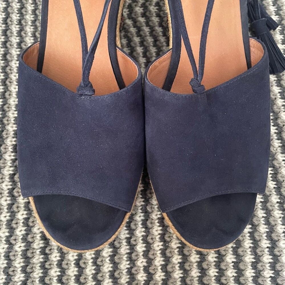 Cabi Isla wedge blue suede Aztec ankle tie up sandal women’s shoe size 9 - Picture 3 of 11
